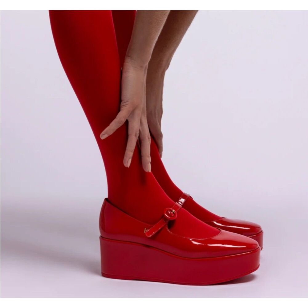 NEW Larroude Blair Flatform Red Patent Leather Platform Mary Janes